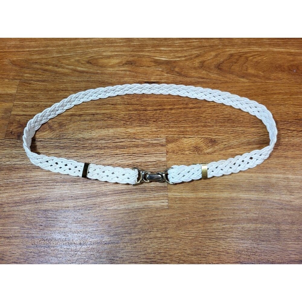 Revcor Belt White Braided‎ Clip Front Gold Tone Hardware Belt 31"